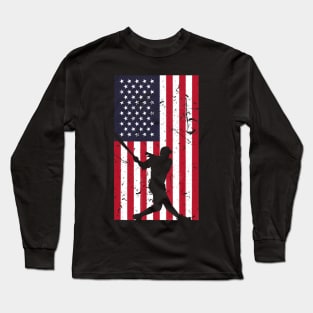 American Flag Baseball Love Distressed Baseball Player Long Sleeve T-Shirt